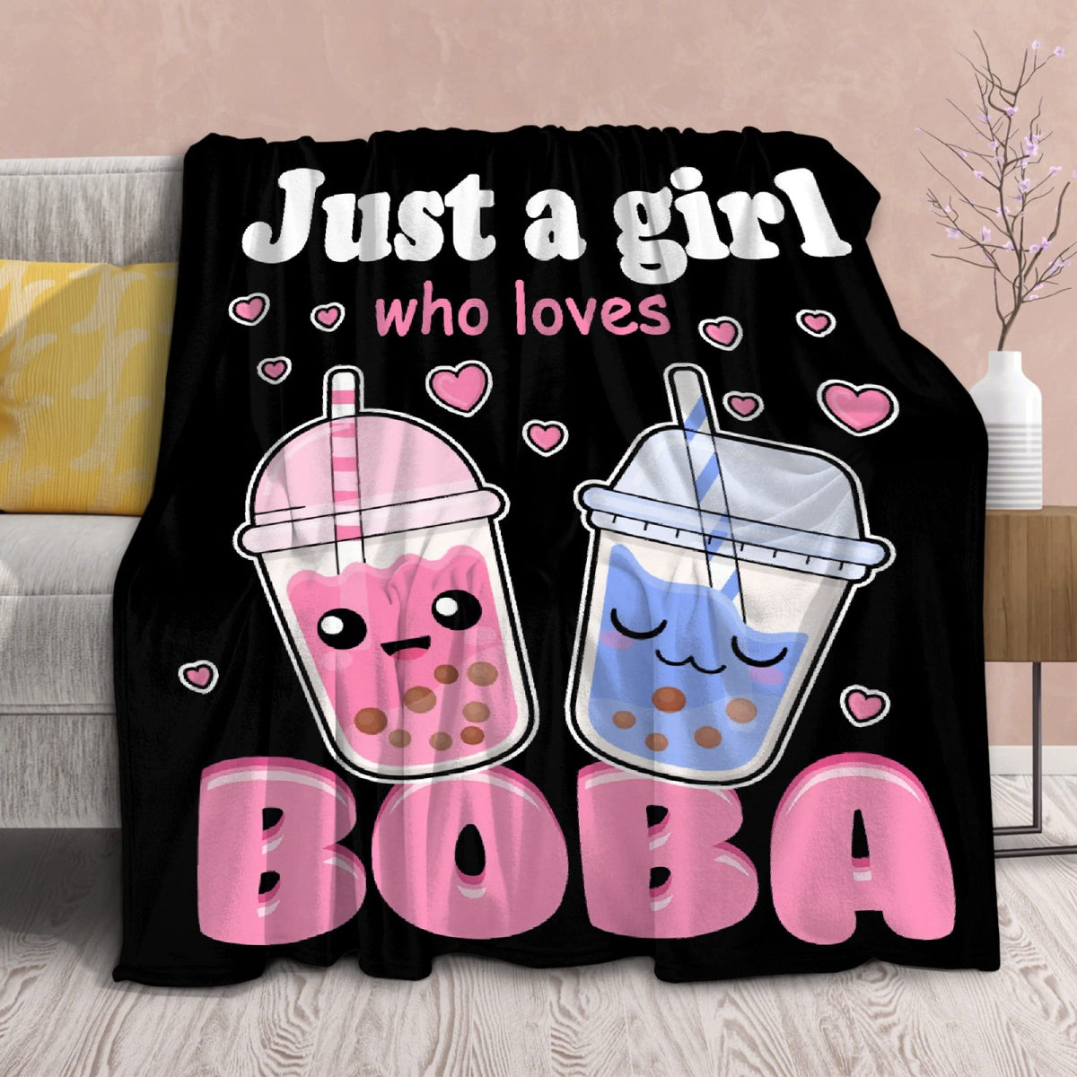 Bubble Tea Blanket Plush Fleece Throw-Just A Girl Who Loves Kawaii Gift For Girls Kids Women Bubble Tea Stuffed Soft Lightweight