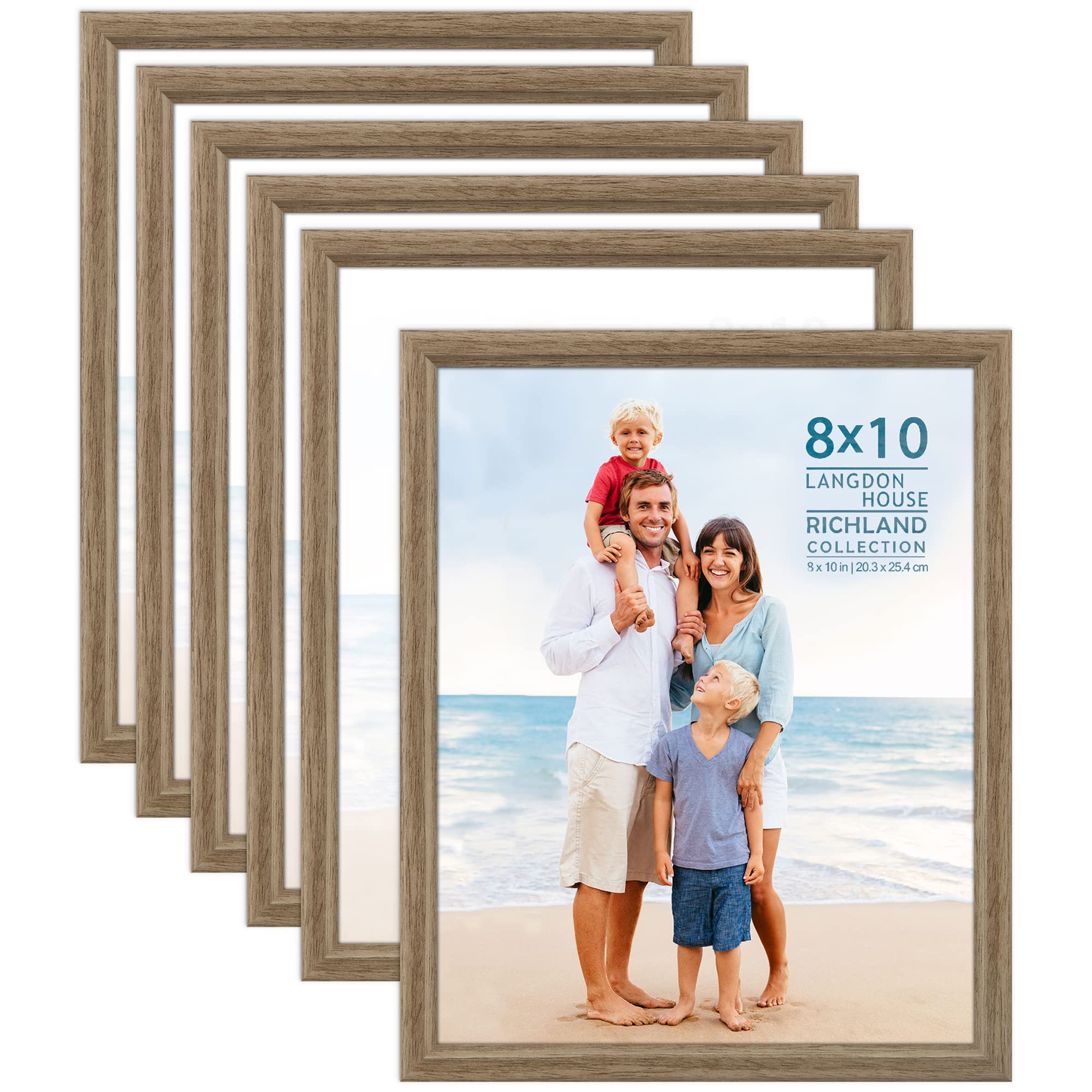 Langdon House 8x10 Picture Frames (Fawn Brown, 6 Pack) Contemporary Style Wood-Like Photo Frames, Richland Collection