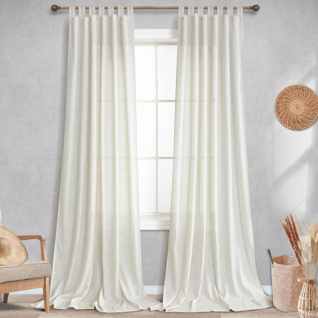 Koufall 102 Inches Long Curtains,Sheer Linen Semi Light Filtering Boho Style Country Farmhouse Custom Curtains With Design,Cream Ivory Off White
