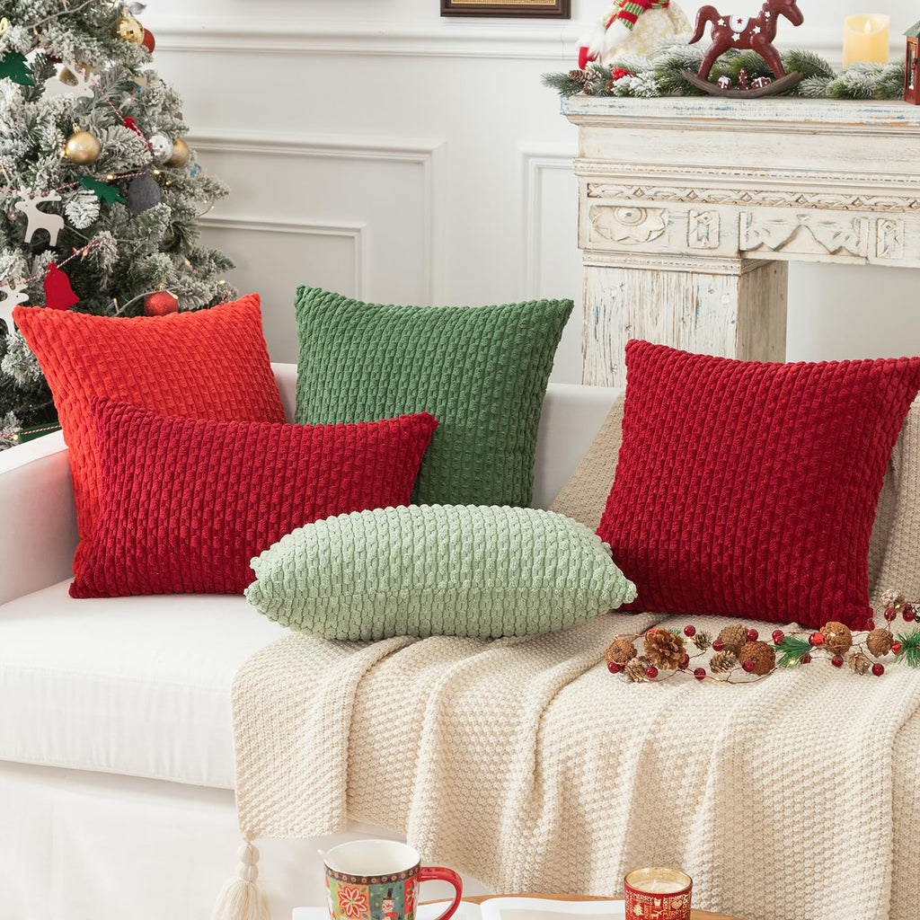 Kevin Textile 2 Packs Sage Green Euro Farmhouse Decorative Throw Pillow Covers 26X26 Inch For Living Room Couch Bed Sofa Spring Rustic Boho Home Decor Soft Striped Corduroy Square Cushion Case