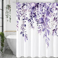 Gibelle Purple Eucalyptus Shower Curtain, Watercolor Plant Leaves with Floral Bathroom Shower Curtain Set with Hooks, 72x72