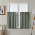 Lecloud Bessie Olive Green Kitchen Curtains 30 Inch Length 2 Pcs, Light Filtering Cafe Short Curtain Tiers, Dual Rod Pocket Wind