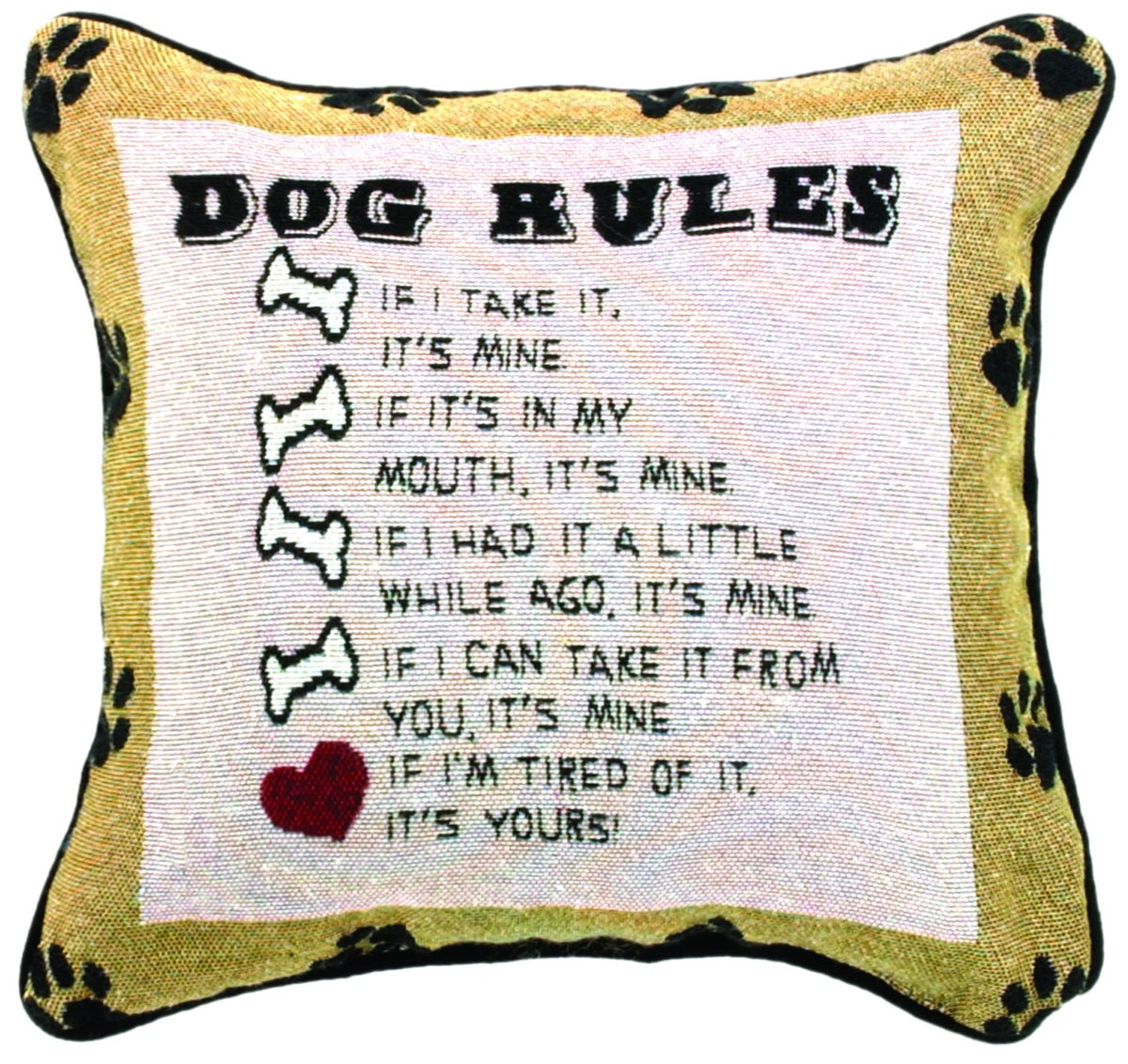 Manual Dog Rules Pillow, 12-1/2-Inch Square