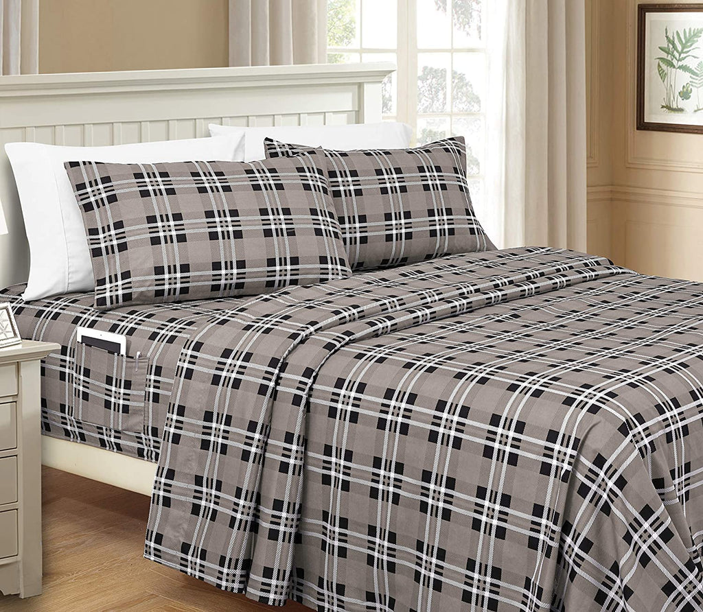 Elegant Comfort Lilliana Plaid 6-Piece Sheet Set, Supreme Coziness Fade & Wrinkle Resistant, 1500 Premium Hotel Quality Microfiber, Sheet Featuring Smart Pockets, Plaid Sheet Set, Twin Xl, Gray