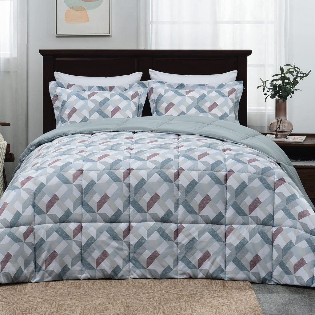Basic Beyond Twin Comforter Set - Printed Geometry Pattern Comforter Set Twin Size,Lightweight Down Alternative Bed Comforter Set Twin(Geometry,Twin)