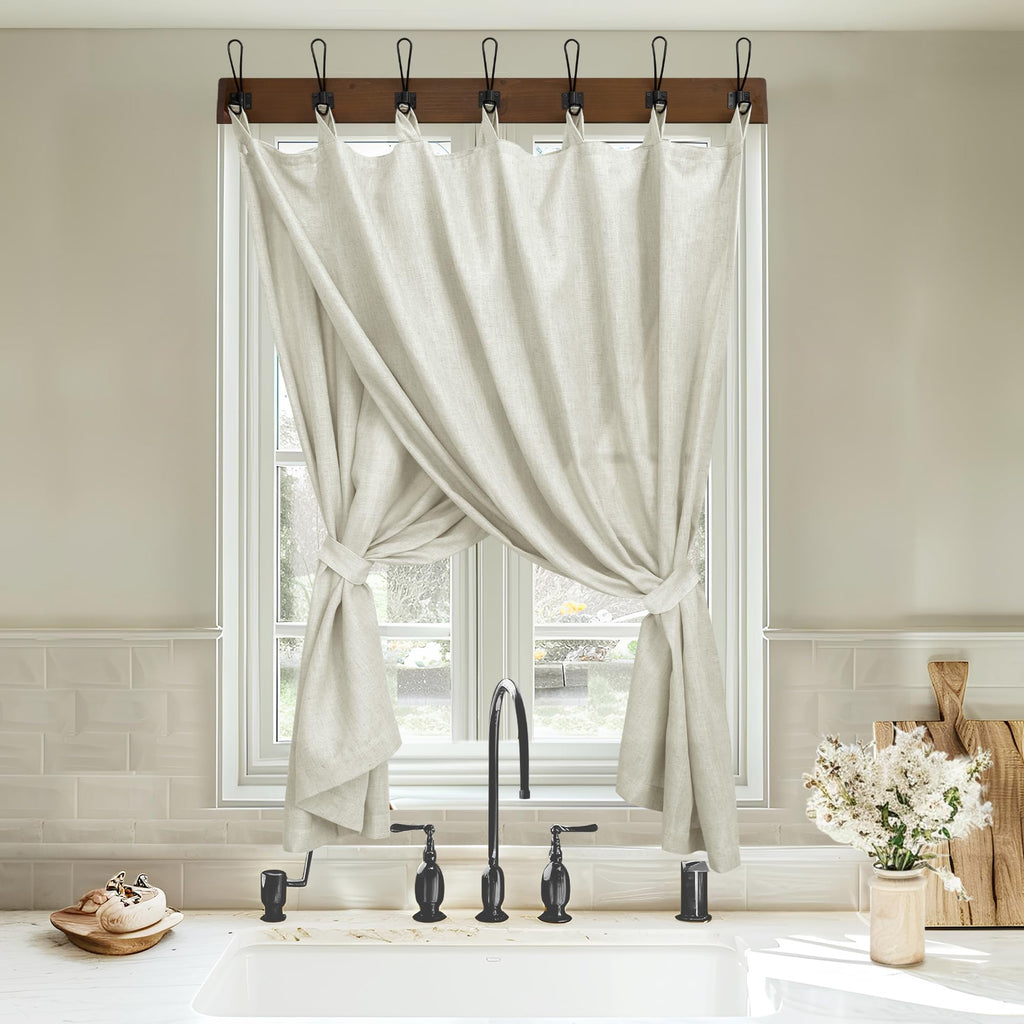 Beige Linen Curtains 54 Inch Length For Master Bedroom 2 Panels Tab Top Light Reducing Semi Privacy Classy Classic Lightweight Sheer Curtains For Kids Room Guest Industrial Farmhouse Decor 52X54 Tan