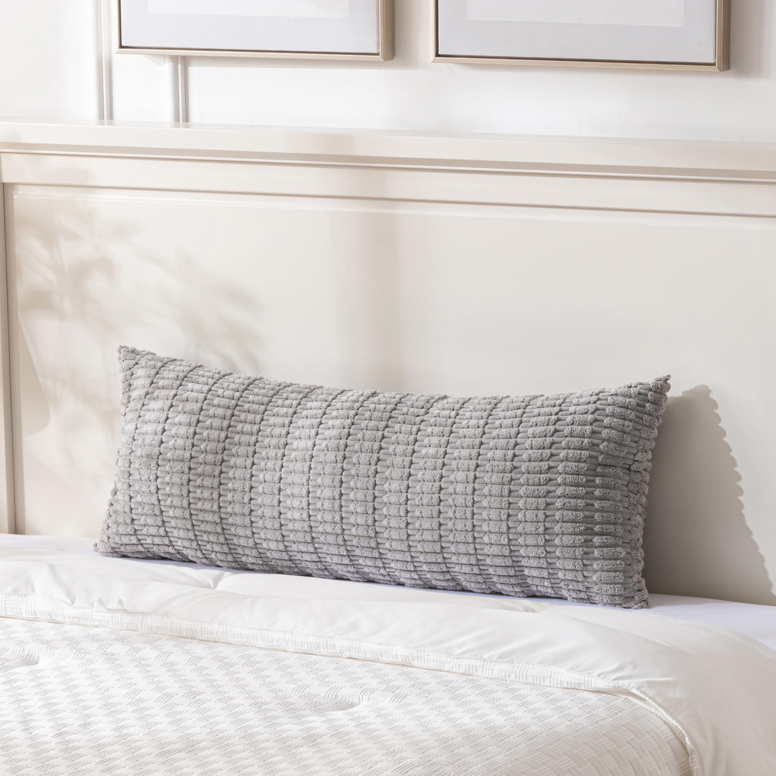 Fancy Homi Gray Long Lumbar Farmhouse Decorative Throw Pillow Covers 14X36 Inch For Bed Couch Bed Sofa, Rustic Boho Room Decor,