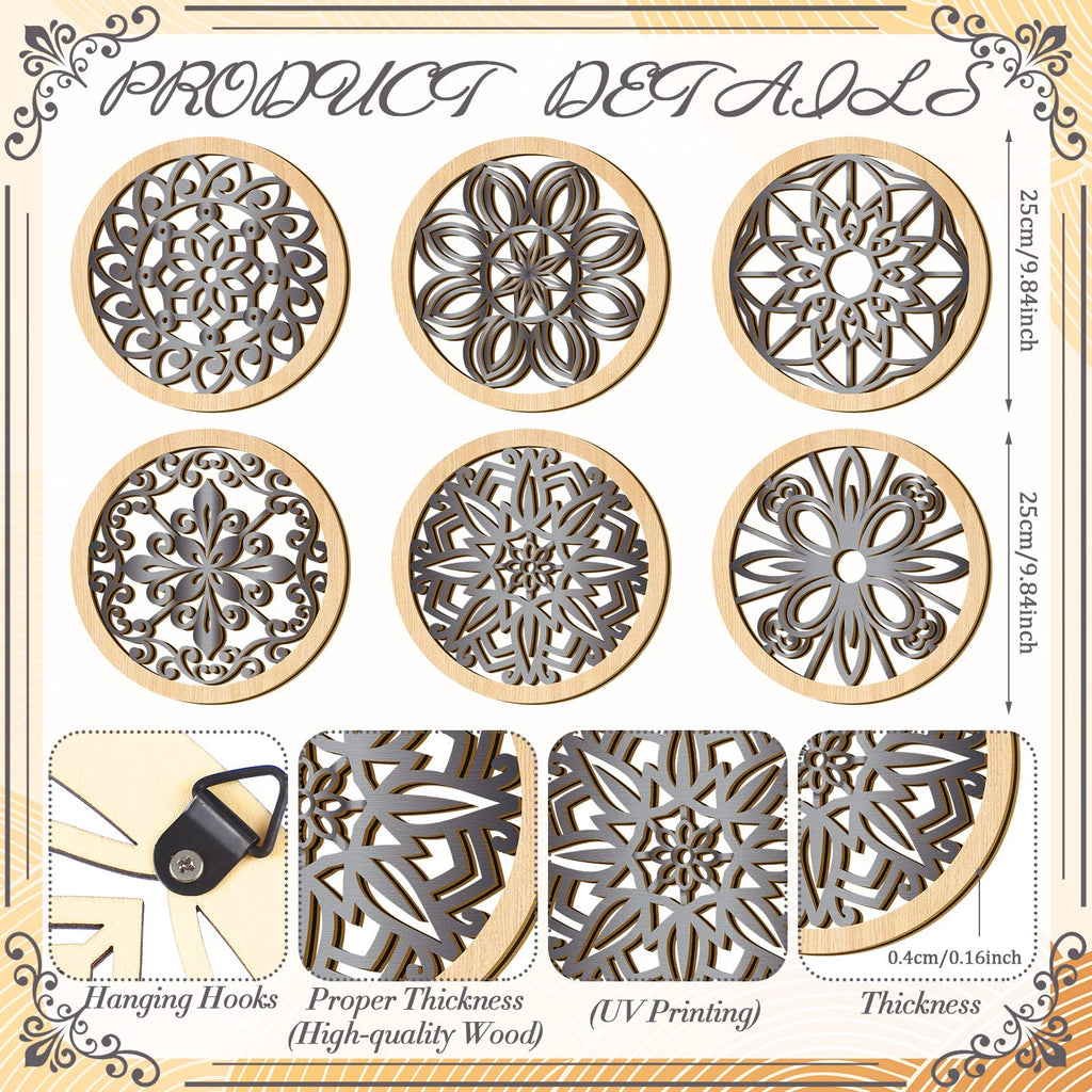 Ferraycle 6 Pieces Thicken Rustic Wall Decor Farmhouse Wall Art Decor Wooden Round Wall Art Rustic Hollow Carved Wall Art For Li