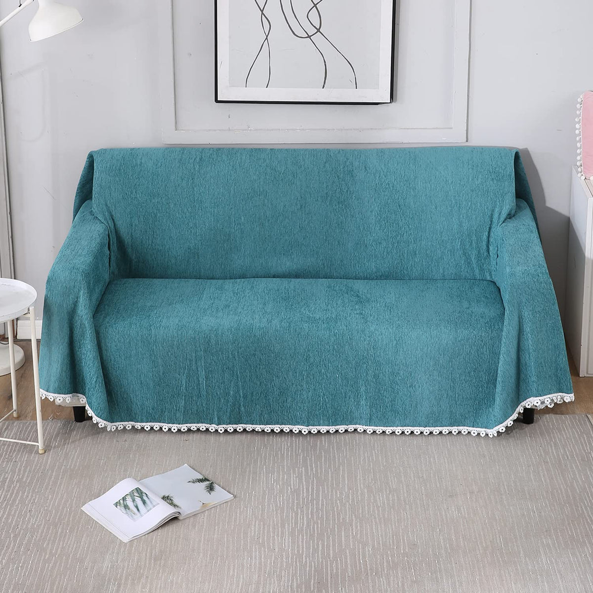 HOKIPO Chenille Sofa Cover 2 Seater Throw for Sofa & Bed, Teal