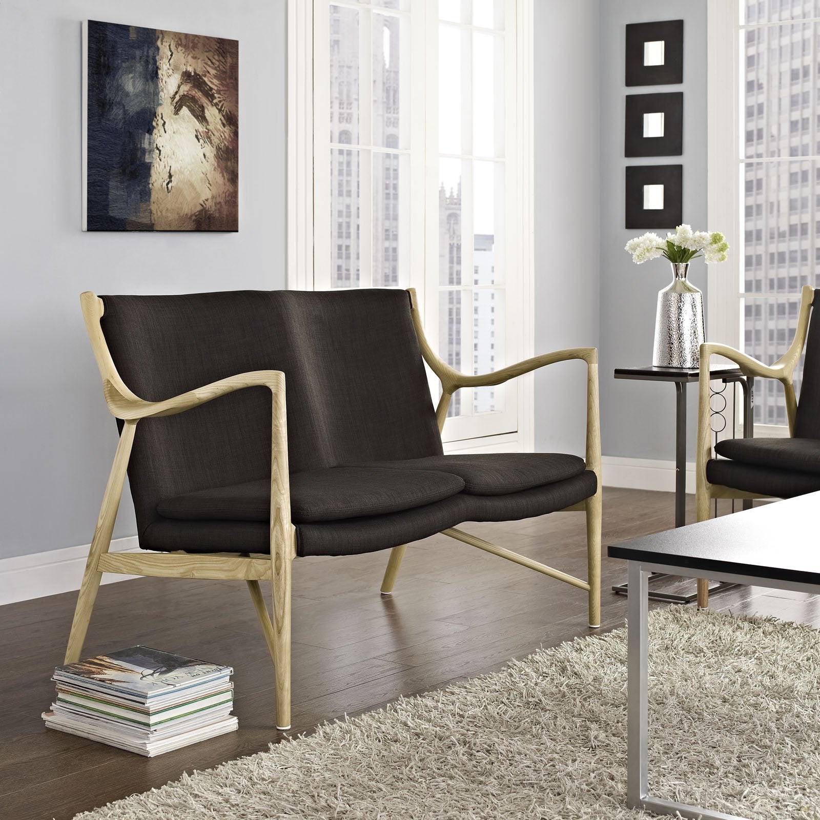 Modway Makeshift Upholstered Loveseat in Natural Brown
