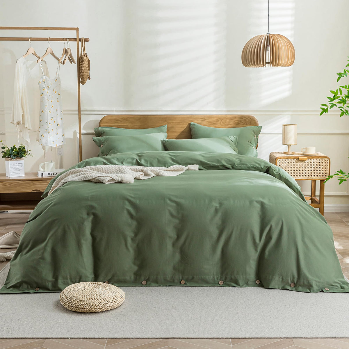 Jellymoni Green Duvet Cover Twin Xl - 100% Washed Cotton Linen Like Textured Comforter Cover, 2 Pieces Breathable Soft Bedding S