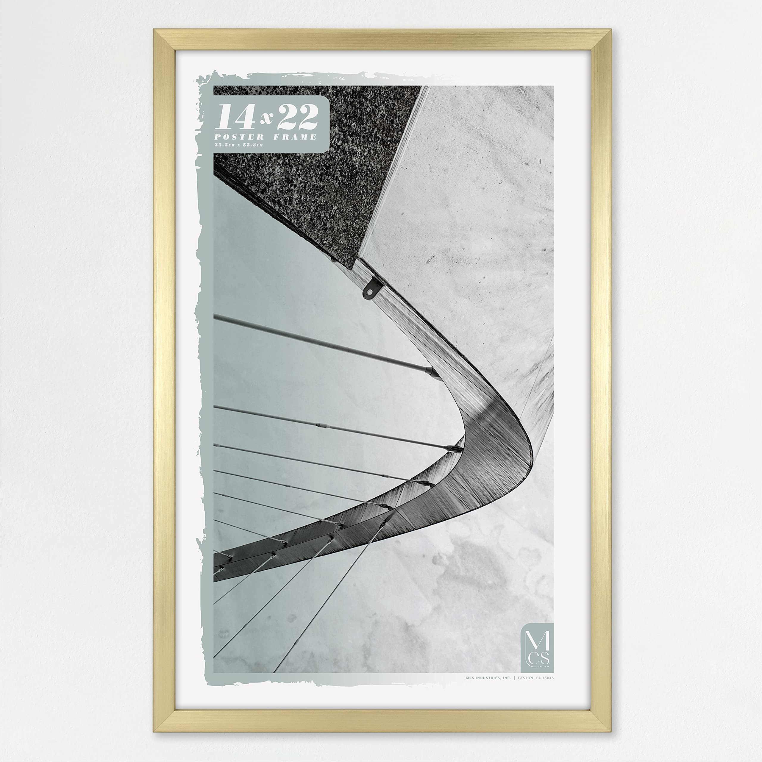 MCS Foundation 14x22 Poster Frame Traditional Brass, Vertical & Horizontal Wall Hanging Large Picture Frame for Photos, Posters 