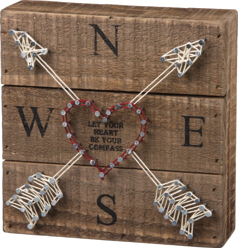 Primitives by Kathy Distressed Wood Slat Sign - Let Your Hearth with Hand-Strung Heart, Wall Art & Desk Decor for Home