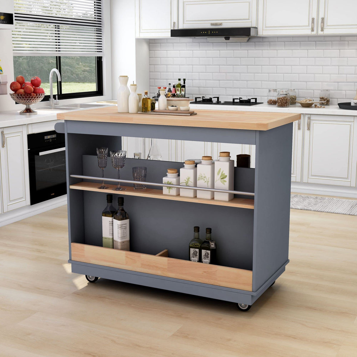 Lumisol Kitchen Island Cart On Wheels With Drawers, Two-Sided Kitchen Island With Storage, Kitchen Cart Trolley Cart With Wood T