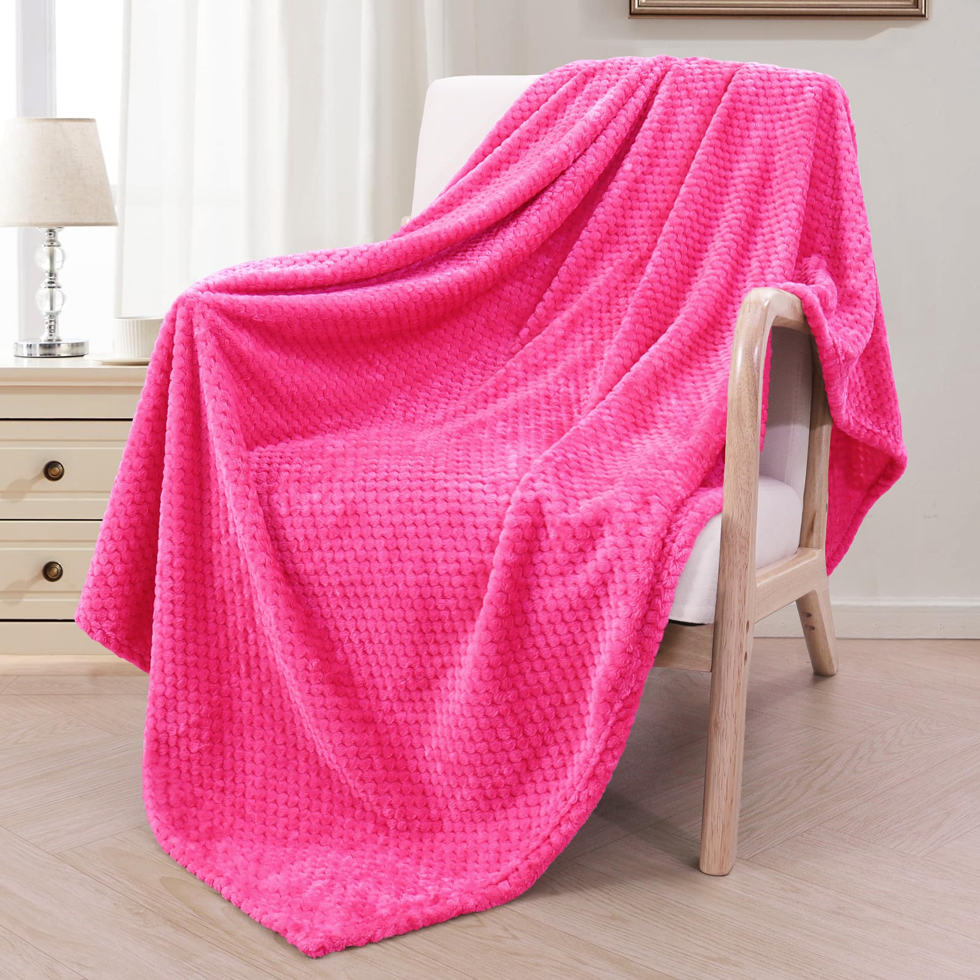 Exclusivo Mezcla Waffle Textured Soft Fleece Blanket, Large Throw Blanket, Cozy, Warm And Lightweight (Fuchsia, 50X70 Inches)