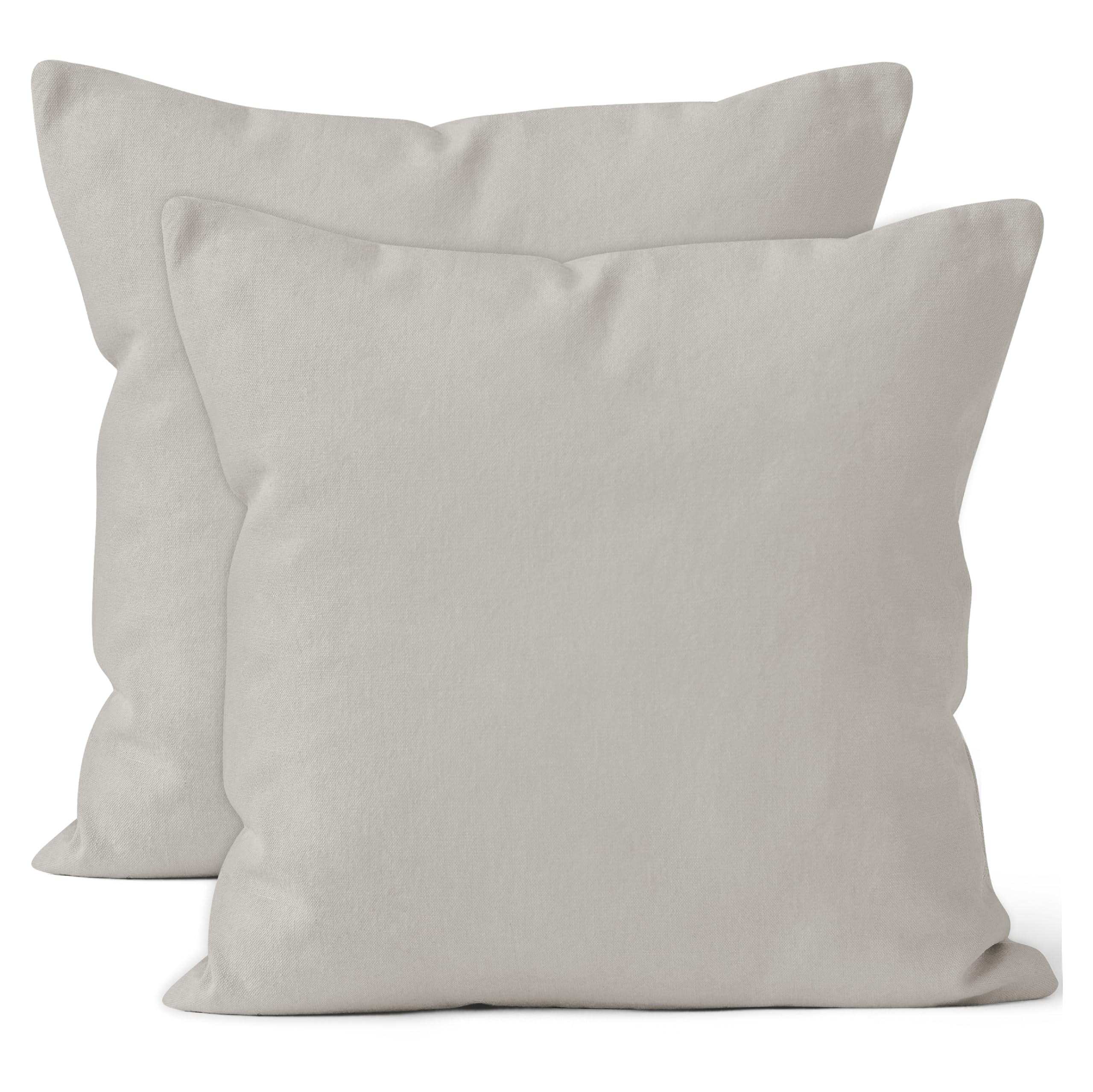 Encasa Cotton Throw Pillow Covers Set Of 2 I 24X24 In (60X60 Cm) - Light Grey I No Insert I Plain Square Pillowcases I Machine W