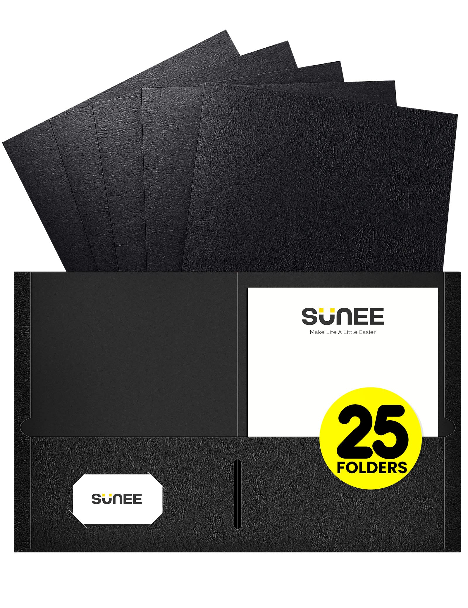 Sunee Folders With Pockets (25 Pack, White), 2 Pocket Folders Fit Letter Size Paper, Paper File Folder For School Office Home Bu