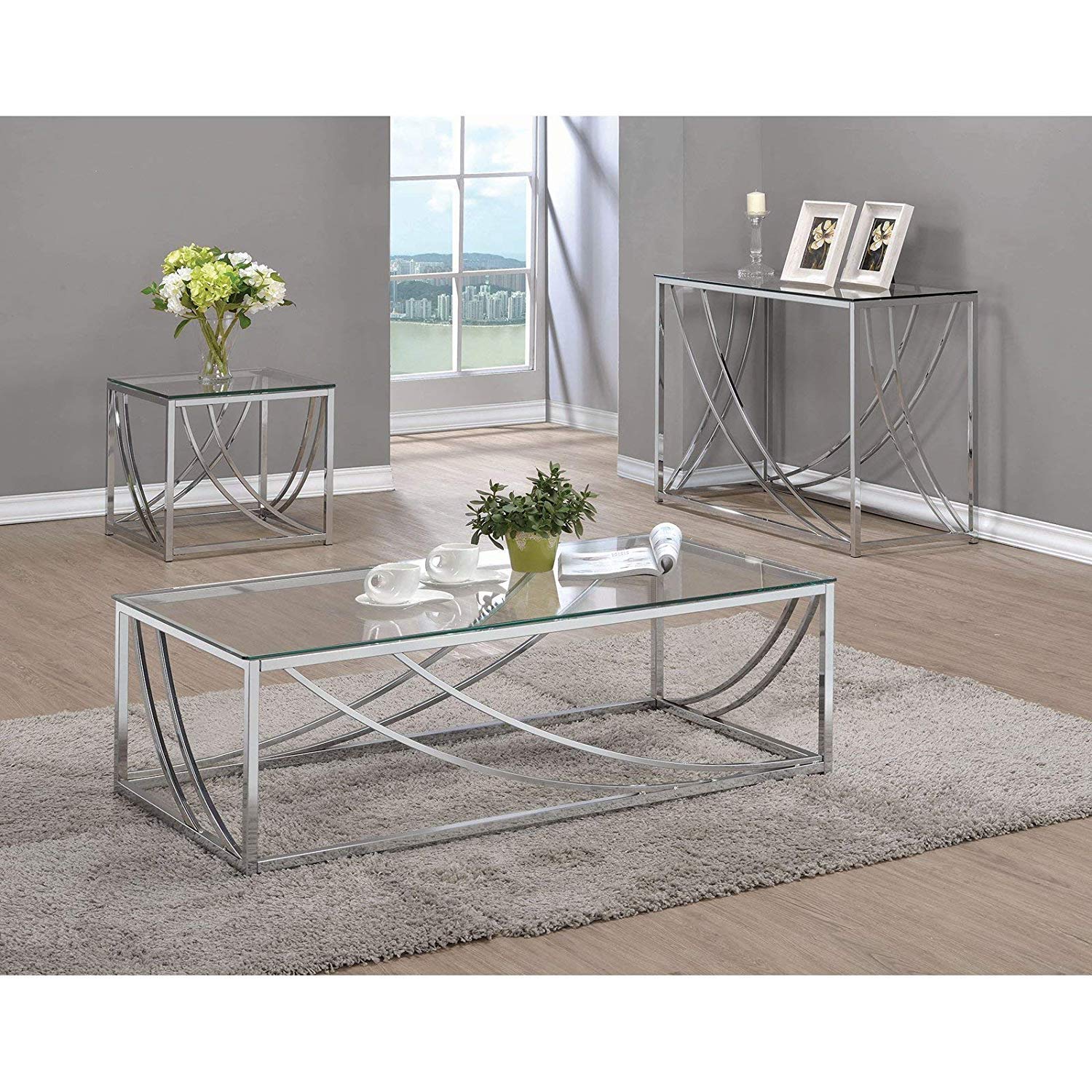 Square End Table with Swoop Accents Chrome 720497
