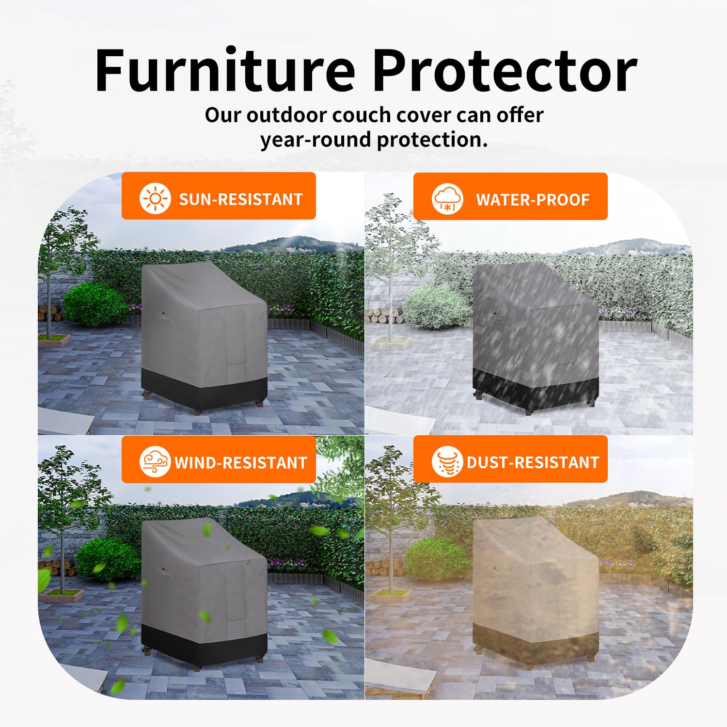 Easy-Going Heavy Duty Outdoor Stackable Chair Cover, Waterproof Patio Chair Cover, Windproof Outdoor Furniture Cover With Air Vent (1 Pack-28Wx36Dx47H Inch, Gray/Black)