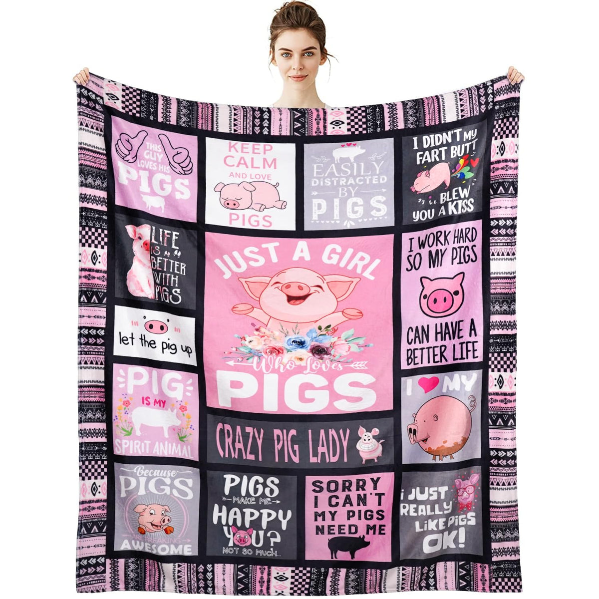 Metawu Pig Gifts For Girls Cute Pig Blanket Pink Pig Throw Blanket Pig Lovers Gift, Just A Girl Who Love Pigs Funny Pigs Pattern