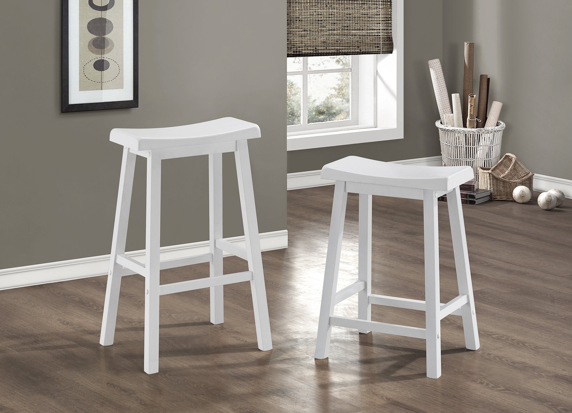 Monarch Specialties , Saddle Seat Barstools, White, 24'H, 2pcs