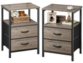 Huuger Night Stand Set of 2, Nightstand with 2 Drawers, Bed Side Table with Open Shelf, Wooden Top, End Table, Fabric Drawer wit