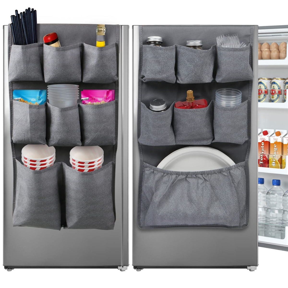 Lafulling Mini Fridge Organizer Storage 65 x 12.6, Mini Fridge Caddy Hanging Organizer with 15 Extra Large Pockets for Dorm, P