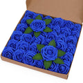 BLEUM CADE 36Pcs Artificial Flowers Fake Roses with Stems, Royal Blue Boxed Foam Roses for DIY Bouquets Centerpieces Wedding Par