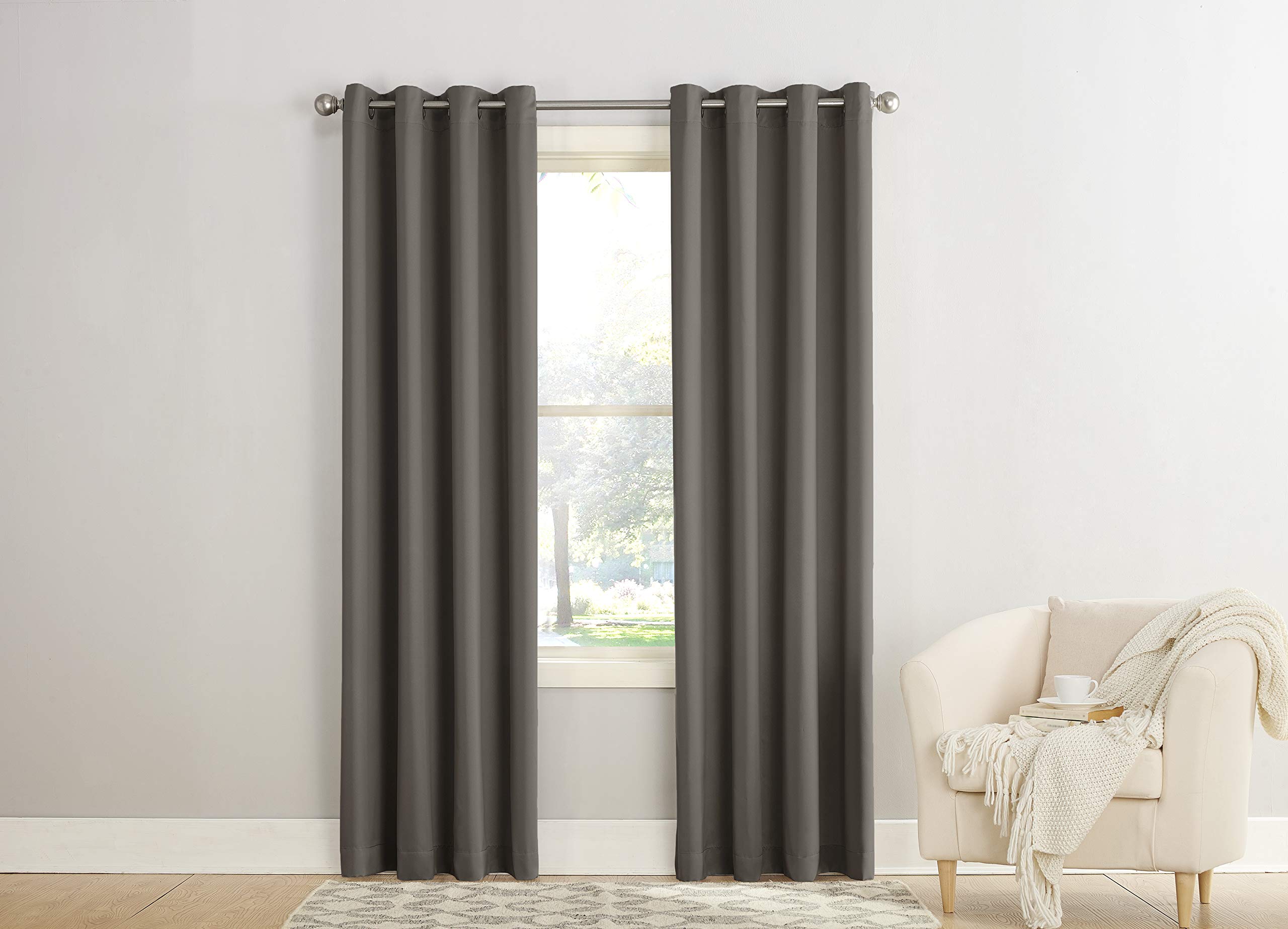 Sun Zero Barrow 2-Pack Energy Saving Grommet Curtain Panel Pair, 54'' X 84, Steel Gray