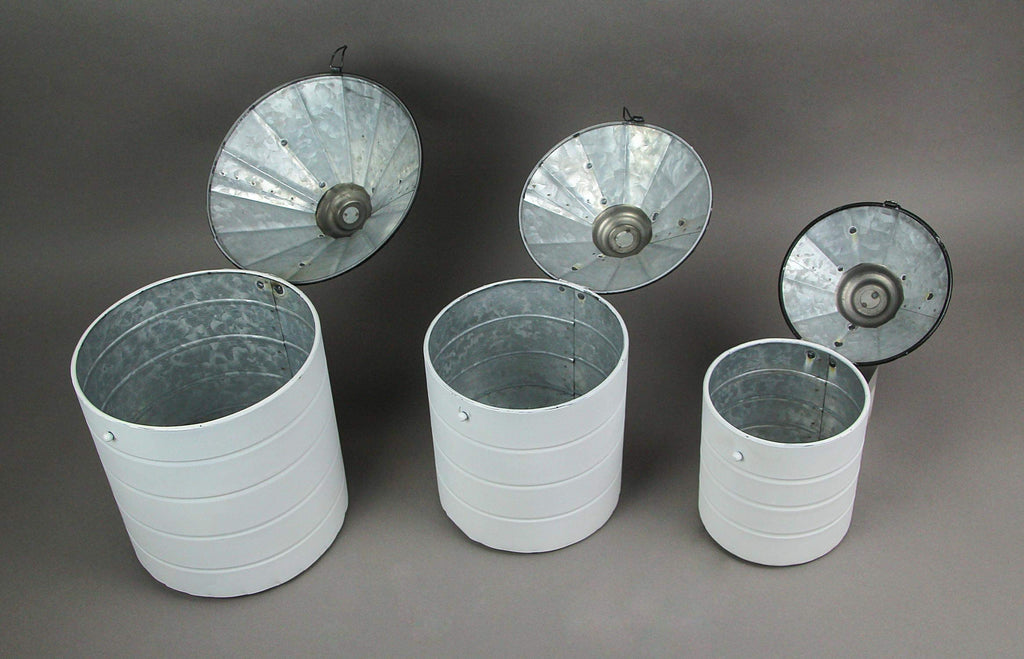 Things2Die4 Set Of 3 Black And White Vintage Farmhouse Tin Silo Canisters, One Size