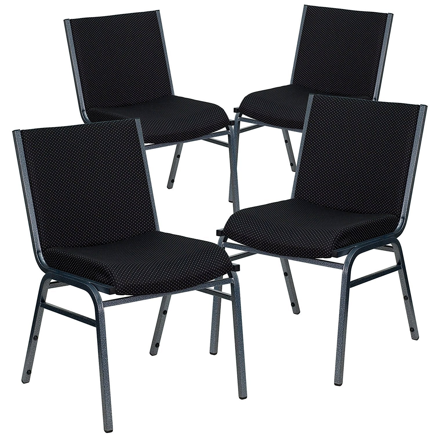 4 Pk. Heavy Duty, 3 Thickly Padded, Green Patterned Upholstered Stack Chair