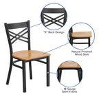 Flash Furniture HERCULES Series Black ''X'' Back Metal Restaurant Chair - Natural Wood Seat