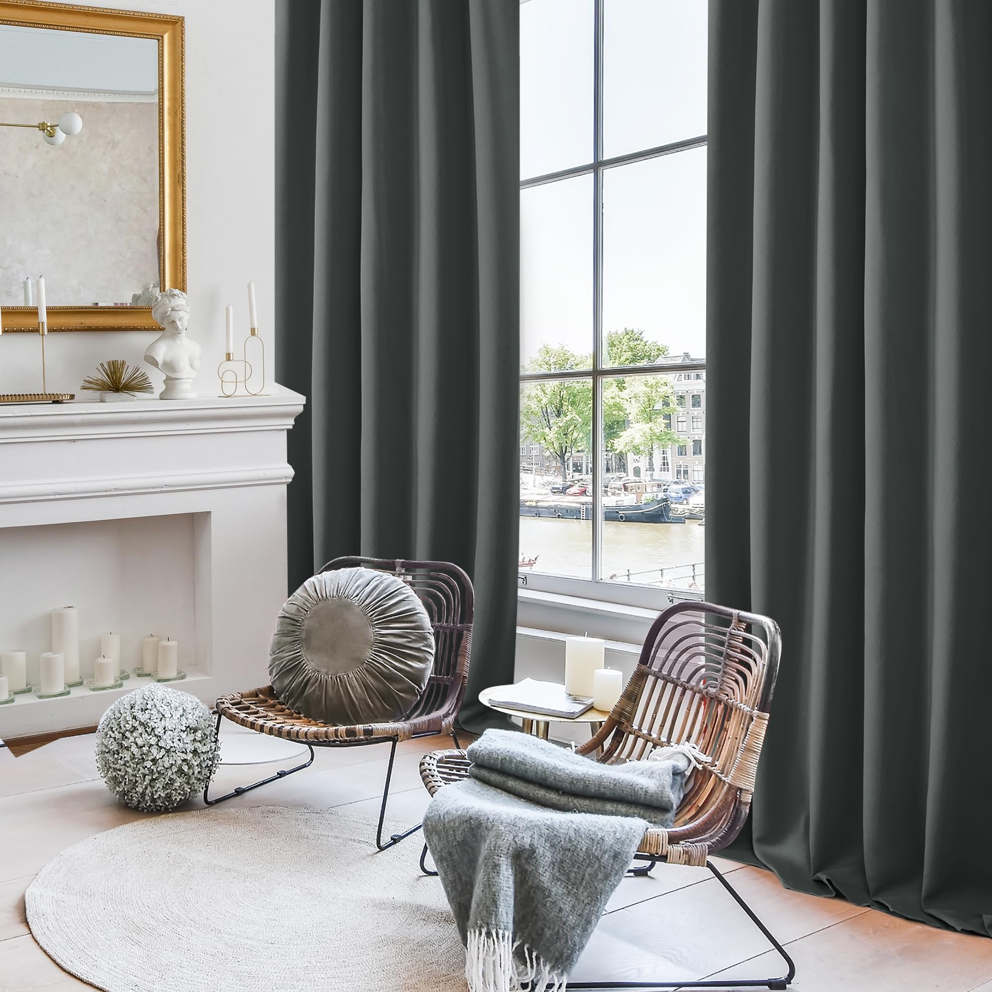 Deconovo Blackout Curtains – Room Darkening, Noise-Reducing, Thermal Insulated – Energy-Efficient Window Treatment For Bedroom, Living Room & Home Office – 2 Panels, Dark Grey, 38W X 45L Inch