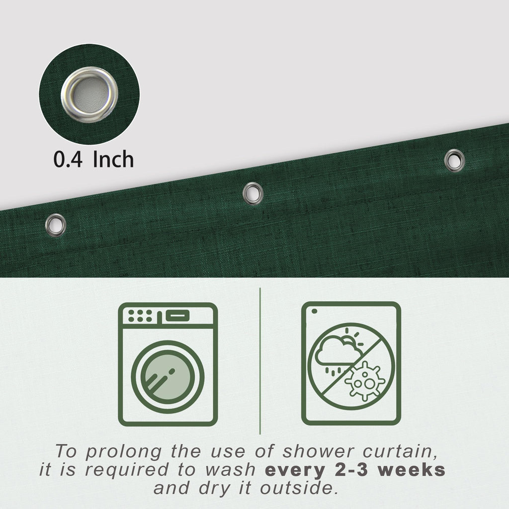 Koufall Dark Green 54X78 Inch Length Waterproof Linen Fabric Shower Curtain