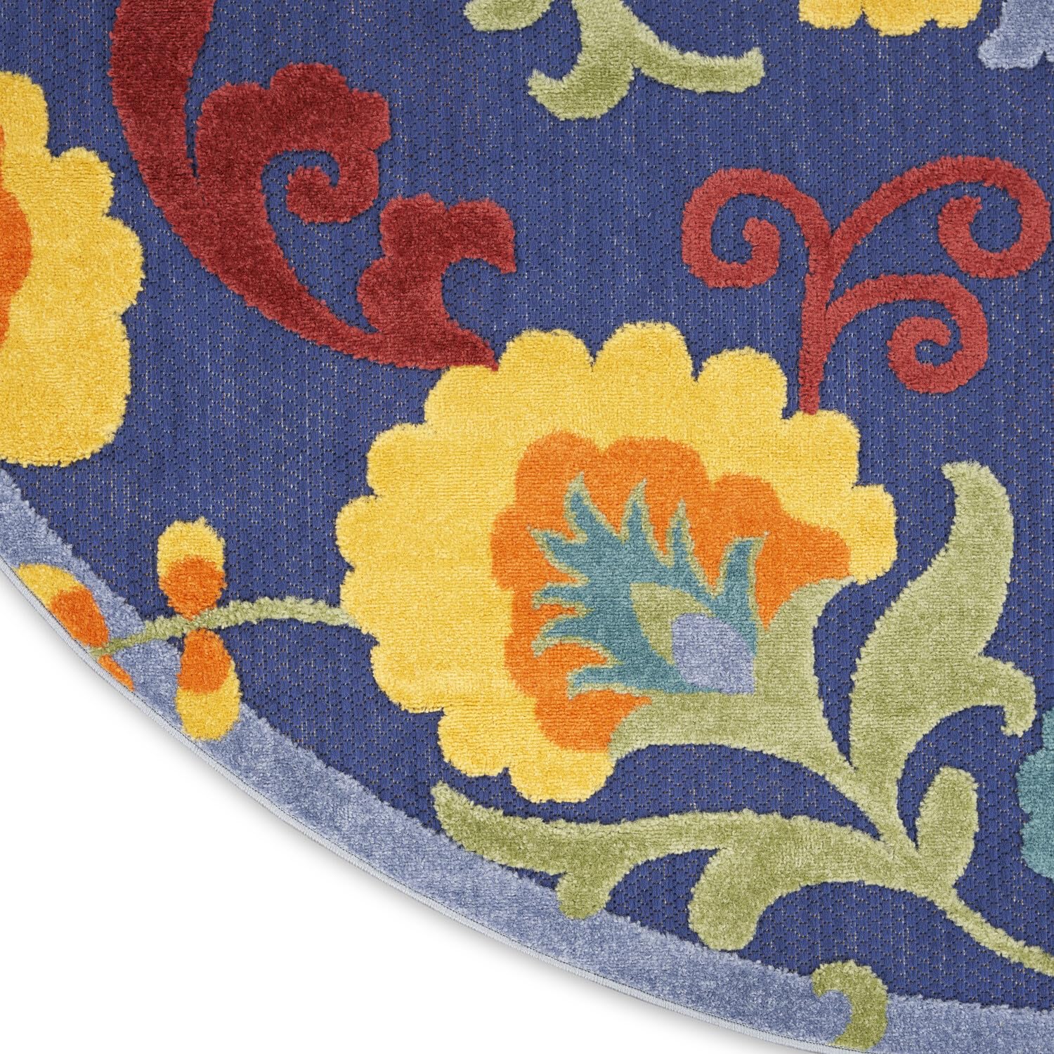 Nourison Aloha Indoor-Outdoor Navy Multicolor 7’10” X Round Area Rug, Easy Cleaning, Non Shedding, Bed Room, Living Room, Dining Room, Backyard, Deck, Patio (8 Round)
