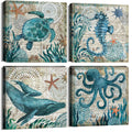 Beach Wall Art Bathroom Decor Rustic Sea Turtle Canvas Prints for Beach House Living Room Teal Coastal Ocean Animal Pictures Bed