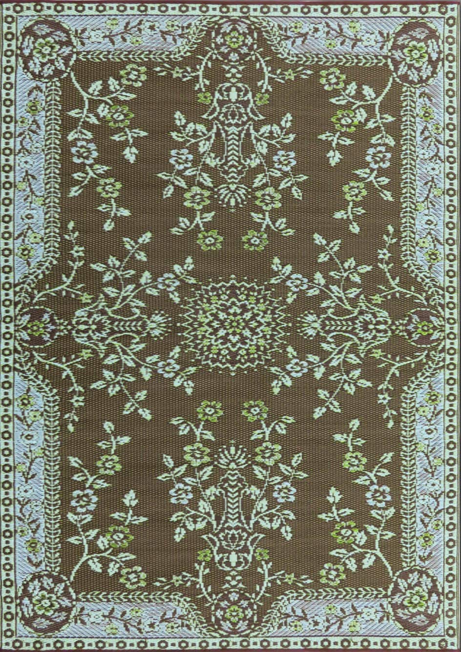 Mad Mats Traditional Outdoor Rug, Reversible Plastic Mat (5' X 8', Oriental Garland - Teal/Brown)