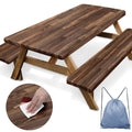 Britown Picnic Table Cover with Bench Covers Elastic Edges, Brown Wood Fitted Table Cover, Outdoor Patio Camping Essentials 72 I