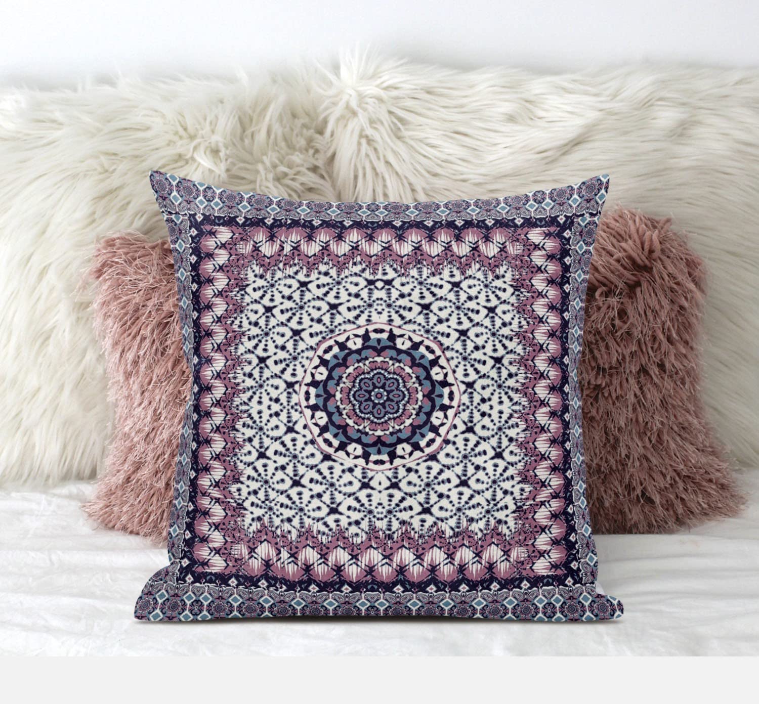HomeRoots Gray Orange 20â€ Pink Gray Holy Floral Zippered Suede Throw Pillow