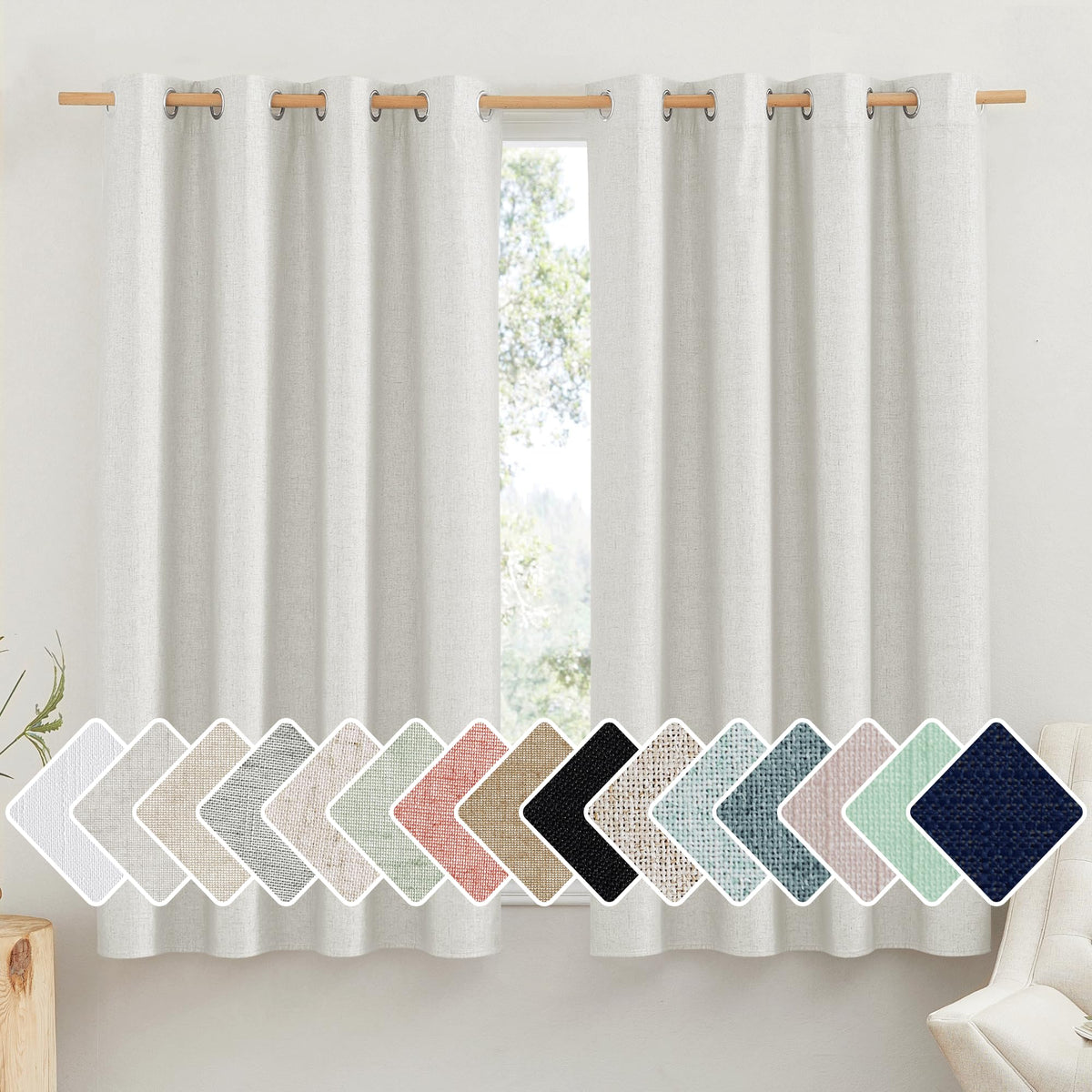 Nicetown 100% Absolutely Blackout Linen Curtains With Thermal Insulated White Liner, Ivory, 52' W X 63' L, Set Of 2, Burlap Te