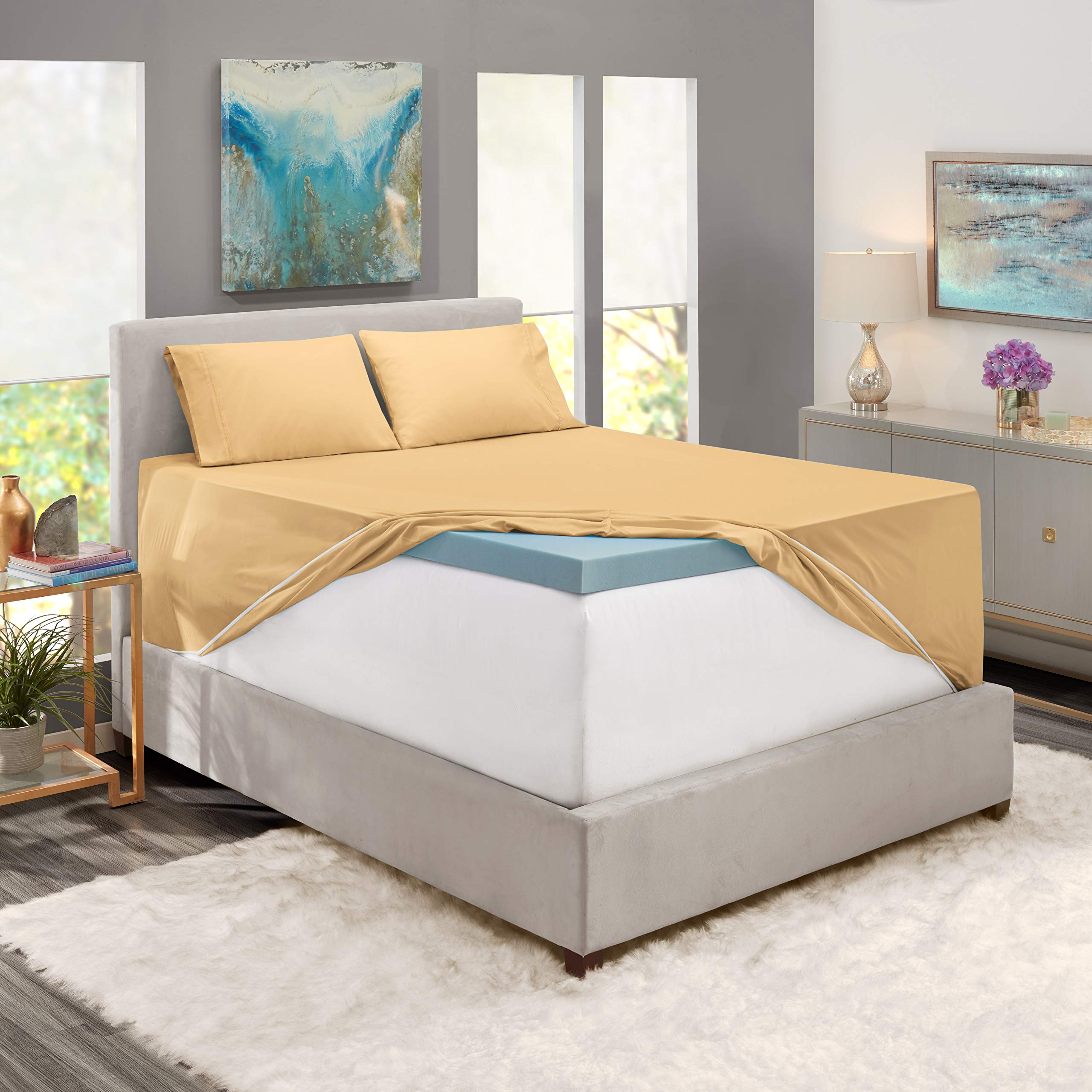 Nestl Extra Deep Pocket Sheets - Fits Mattress 18-24 Inches Deep, Extra Deep Pocket Queen Sheets Sets, 4 Piece Queen Size Sheets, Queen Sheets Deep Pocket, Camel Gold Queen