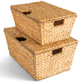Best Choice Products Set of 2 XLarge & Medium Woven Storage Baskets W/Lids, Hyacinth Nesting Bins, Handwoven Organizer Baskets 