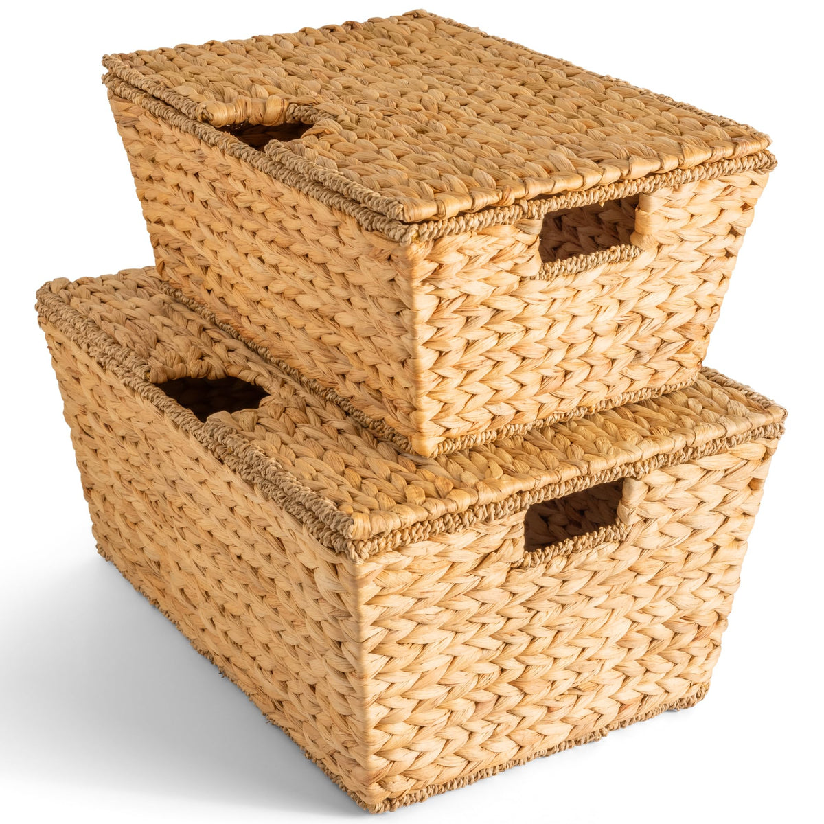 Best Choice Products Set of 2 XLarge & Medium Woven Storage Baskets W/Lids, Hyacinth Nesting Bins, Handwoven Organizer Baskets 