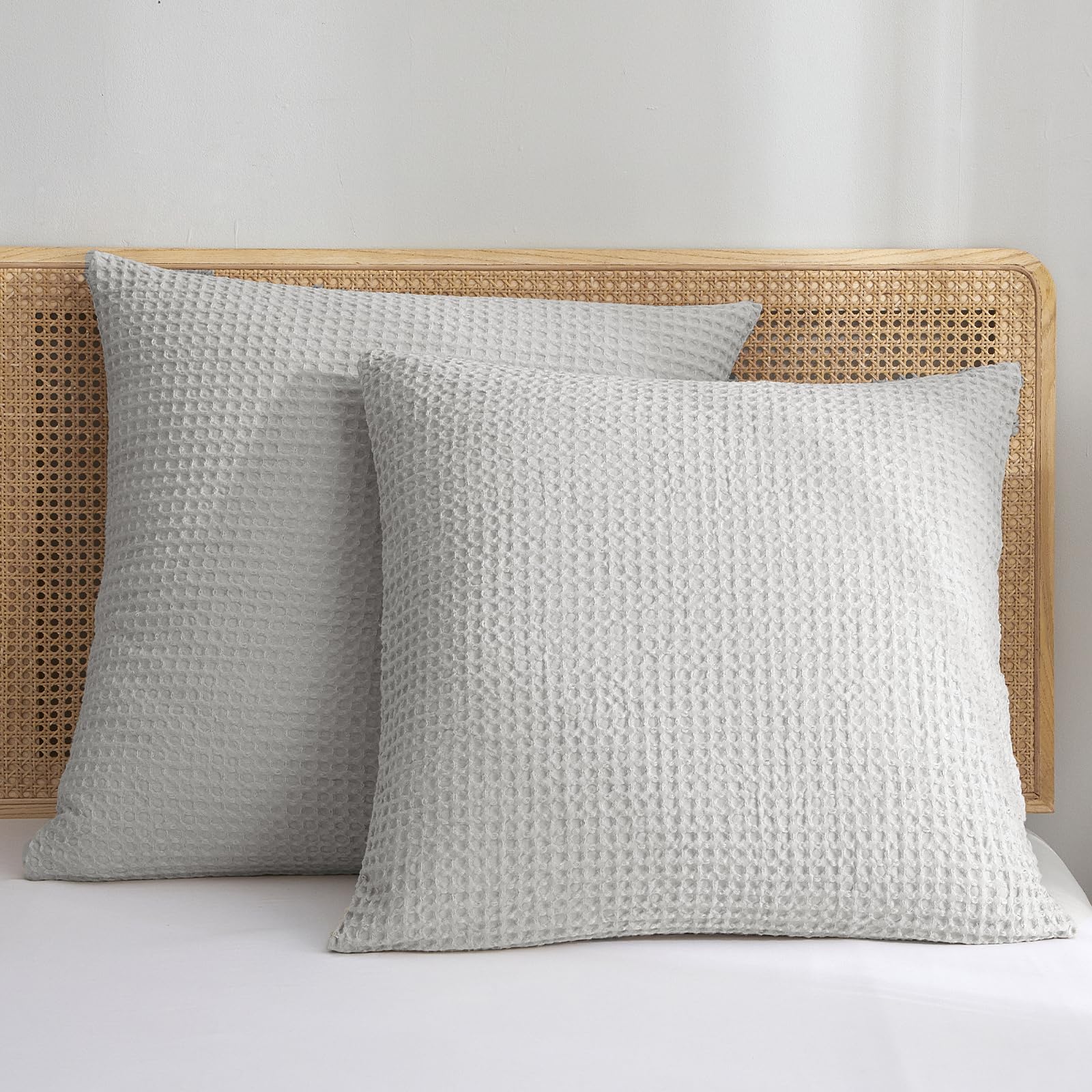 Phf Ultra Soft Waffle Weave Euro Shams Pillow Covers 26' X 26' 2 Pack, No Filling, Breathable Skin-Friendly Euro Throw Pillow Covers For Bed Couch Sofa, Light Grey