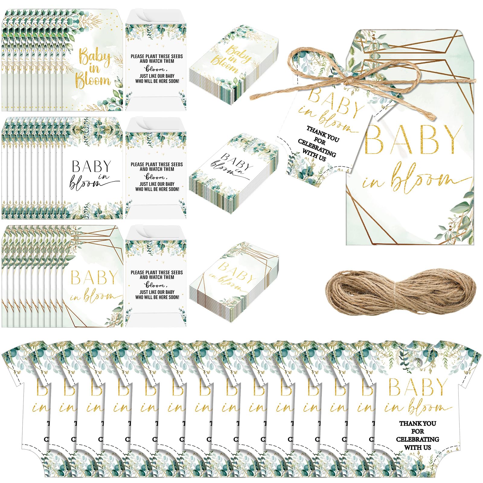 Motimind 100 Pack Baby Shower Party Self Adhesive Envelopes Favors Set Include Baby In Bloom Paper Storage Envelopes Thank You T