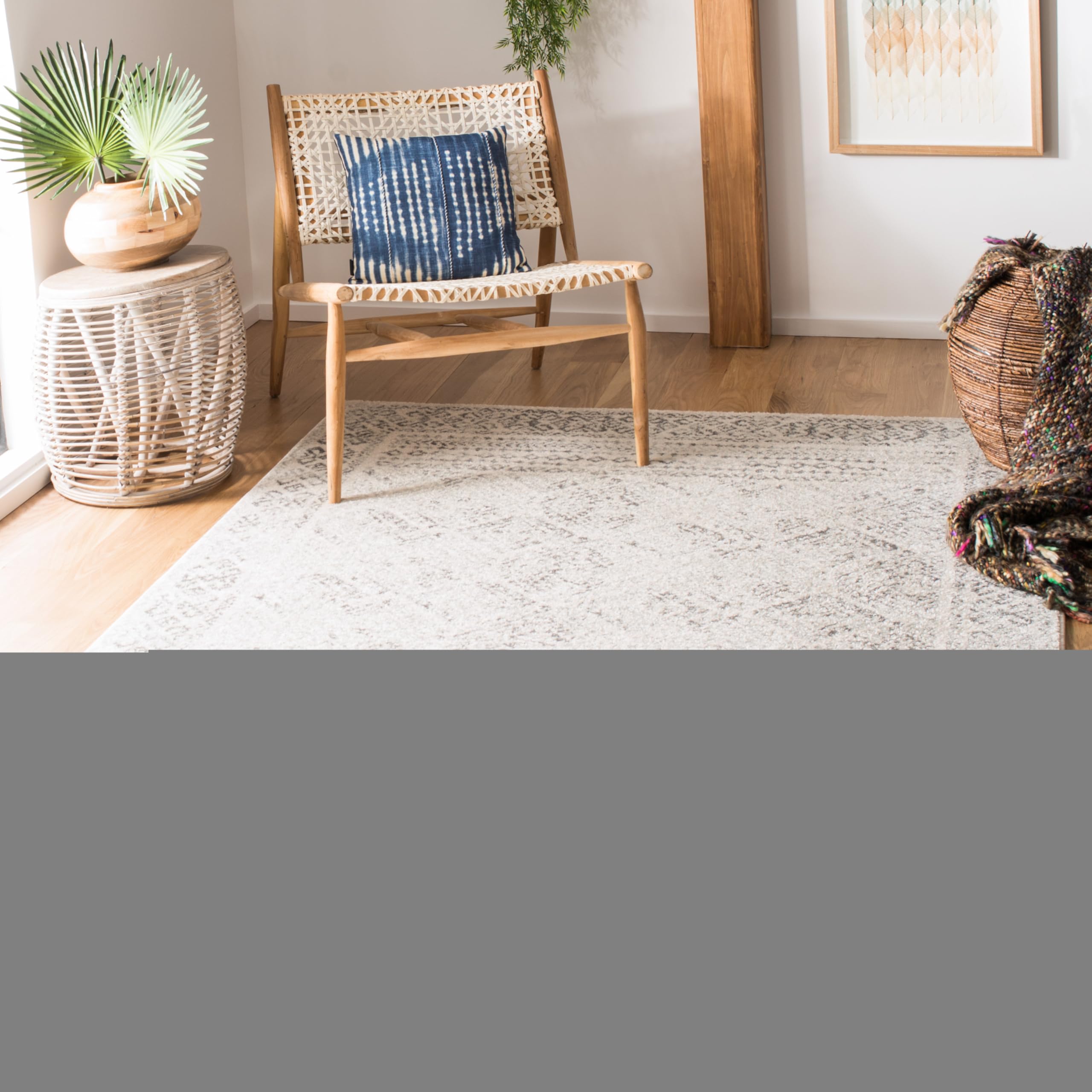 SAFAVIEH Tulum Collection Area Rug - 6 x 9, Ivory & Grey, Moroccan Boho Distressed Design, Non-Shedding & Easy Care, Ideal for