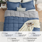Homelike Moment Oversized Queen Comforter Set Blue/Grey, Lightweight Reversible Down Alternative Bed Comforter Sets, Soft All Se