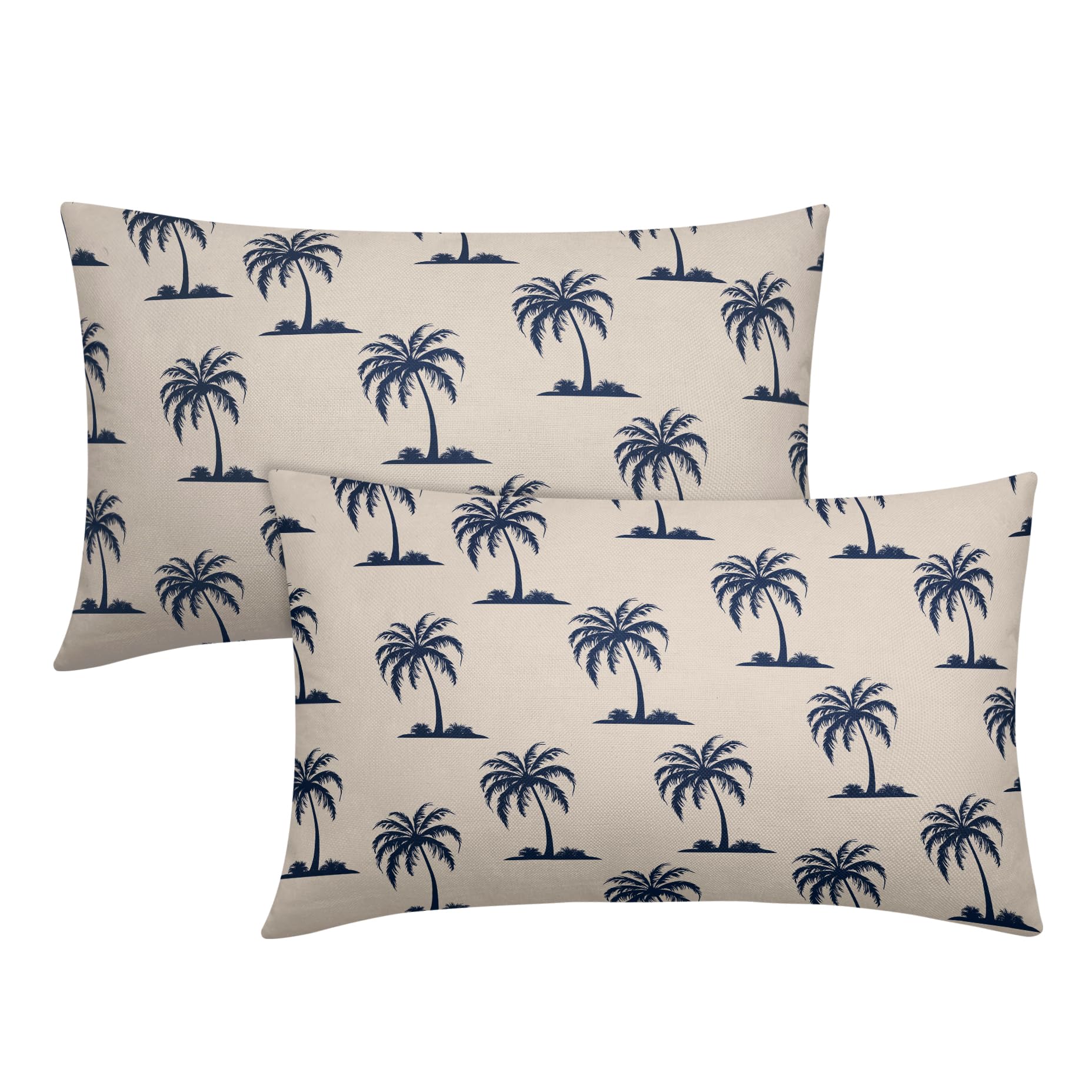 Aportt Navy Blue Palm Tree Pillow Covers 18X18 Inch Set Of 2 Coastal Tropical Plants Coconut Trees Decorative Pillow Cases Summe
