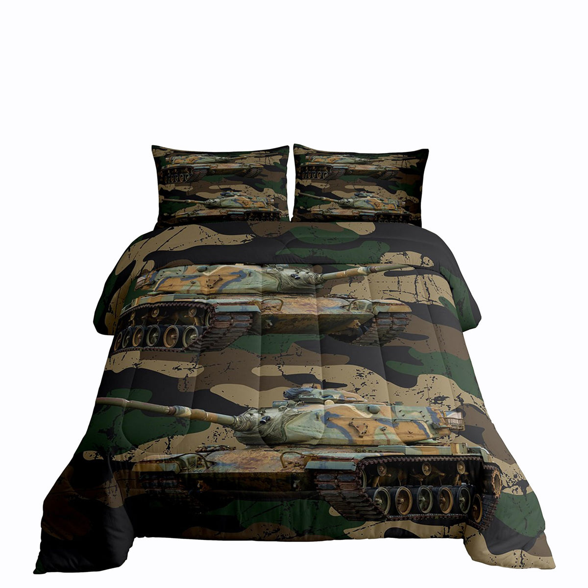 Erosebridal Boys Car Comforter Set Camouflage Tank Cannon Duvet Insert For Kids Children Military Vehicle Bedding Set Retro Camo