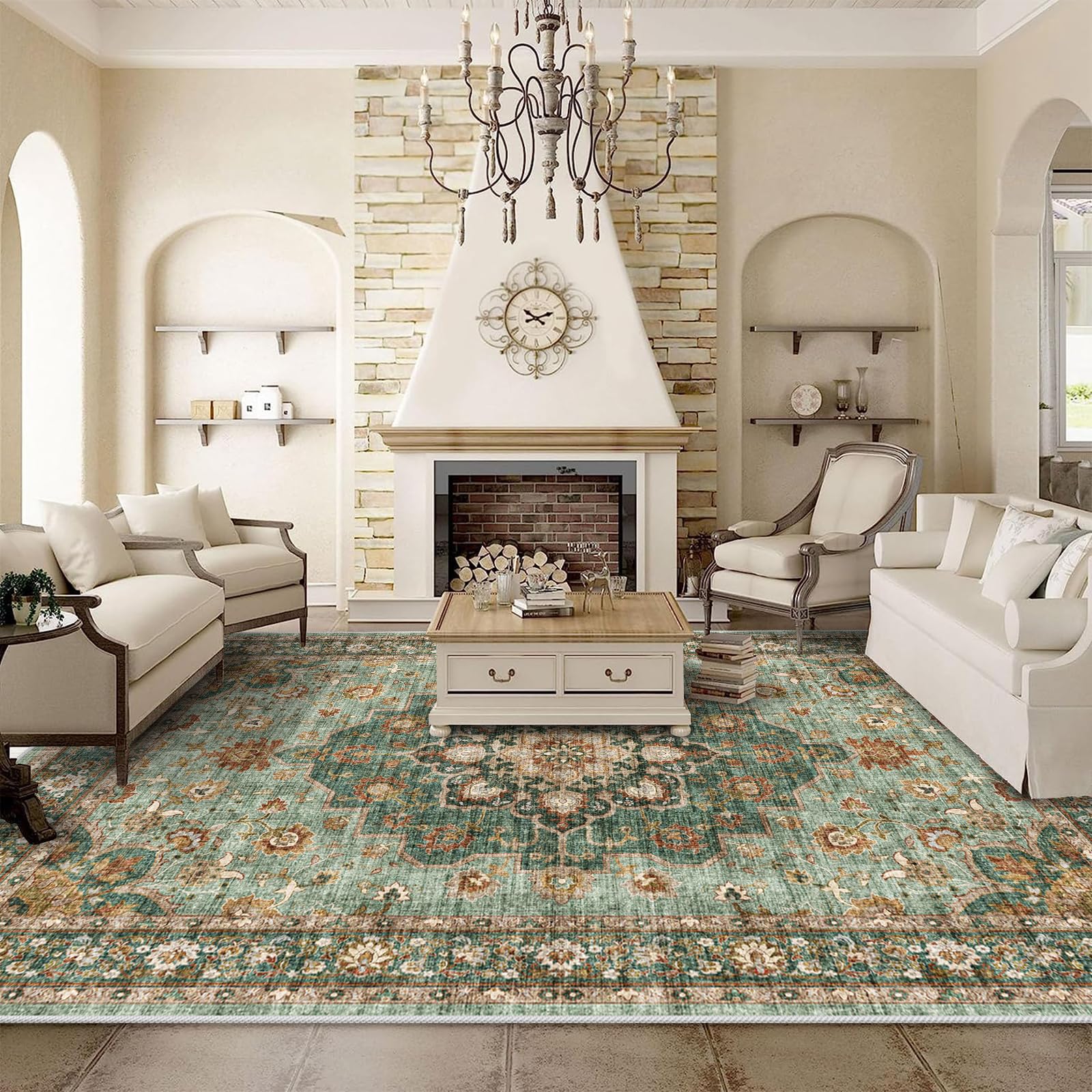 TOPRUUG Washable Oriental Area Rug - 10x12 Rugs for Living Room Soft Carpet for Bedroom Waterproof Floral Distressed Indoor Stai